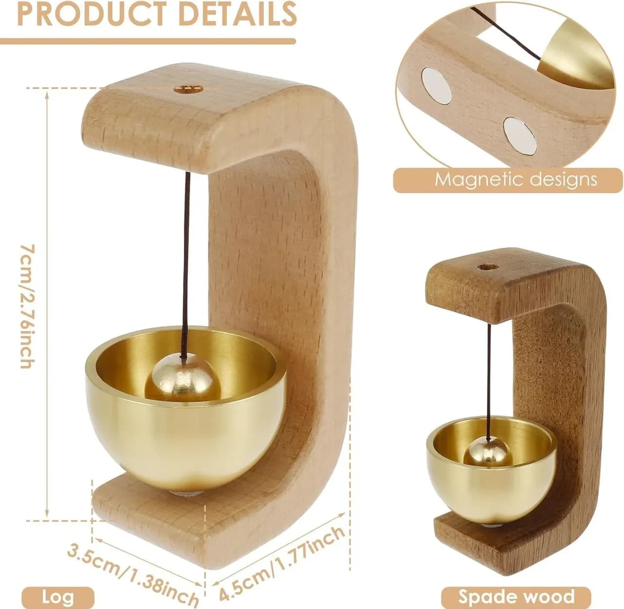 Wooden Door Chime with Brass Bell