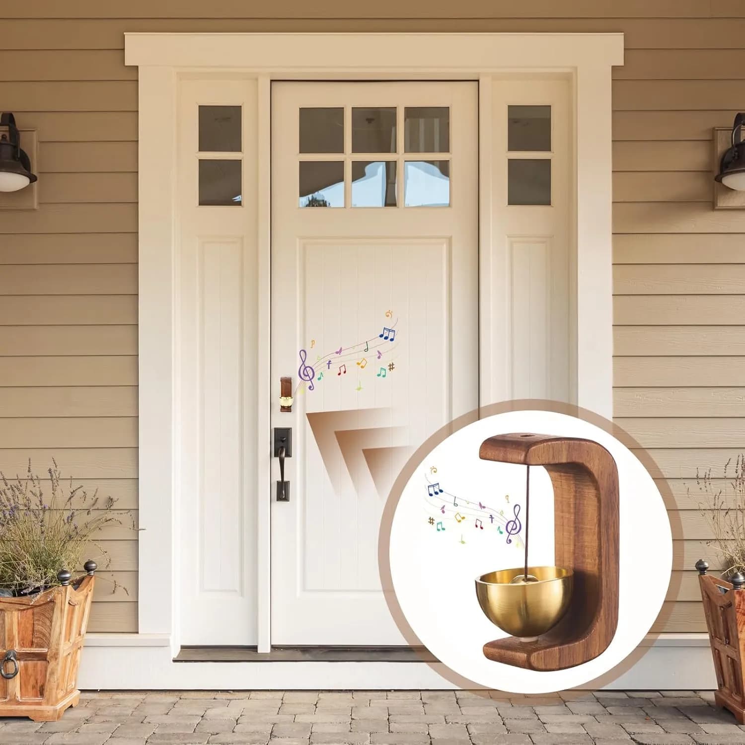 Wooden Door Chime with Brass Bell
