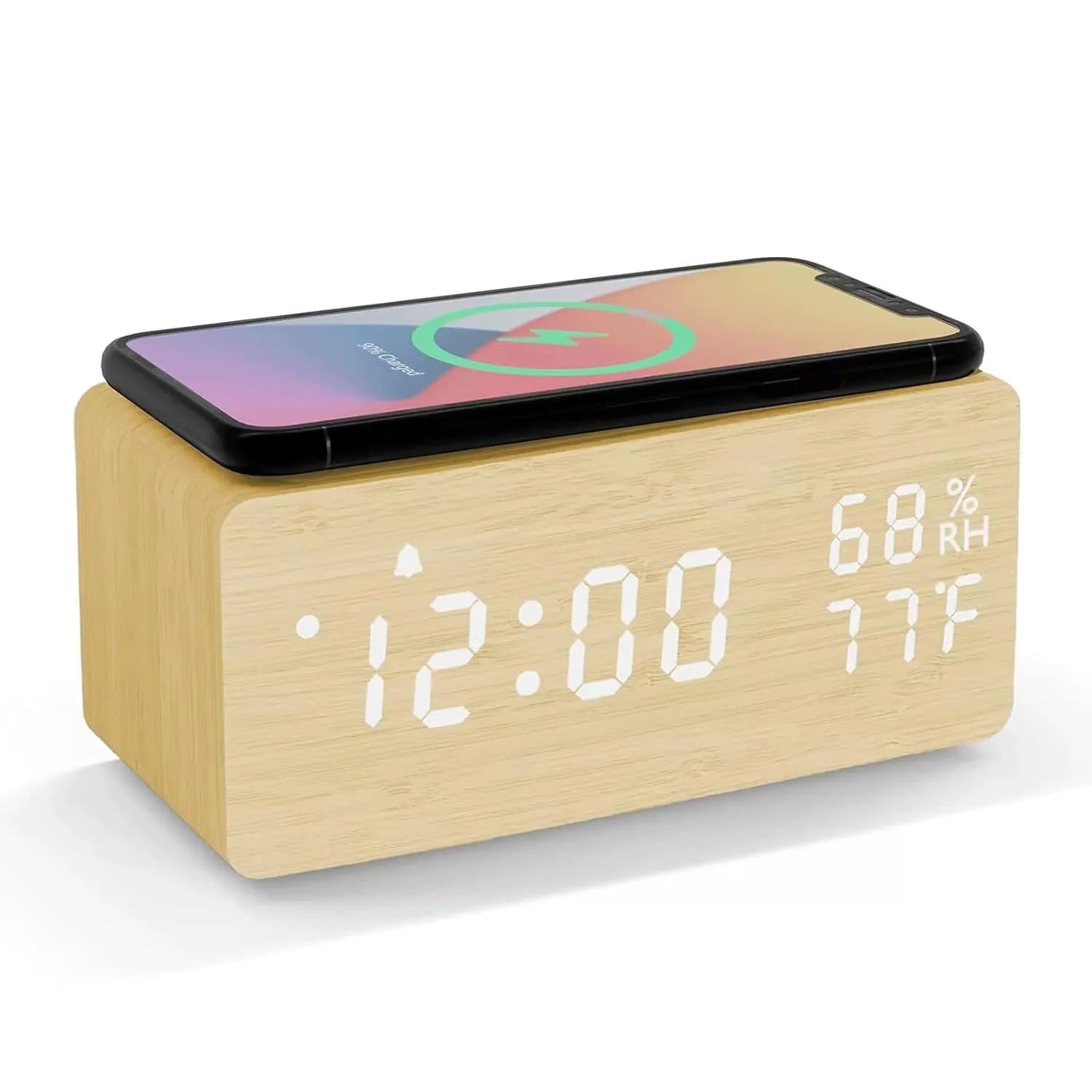 WOODEN TABLE CLOCK WITH WIRELESS CHARGING 